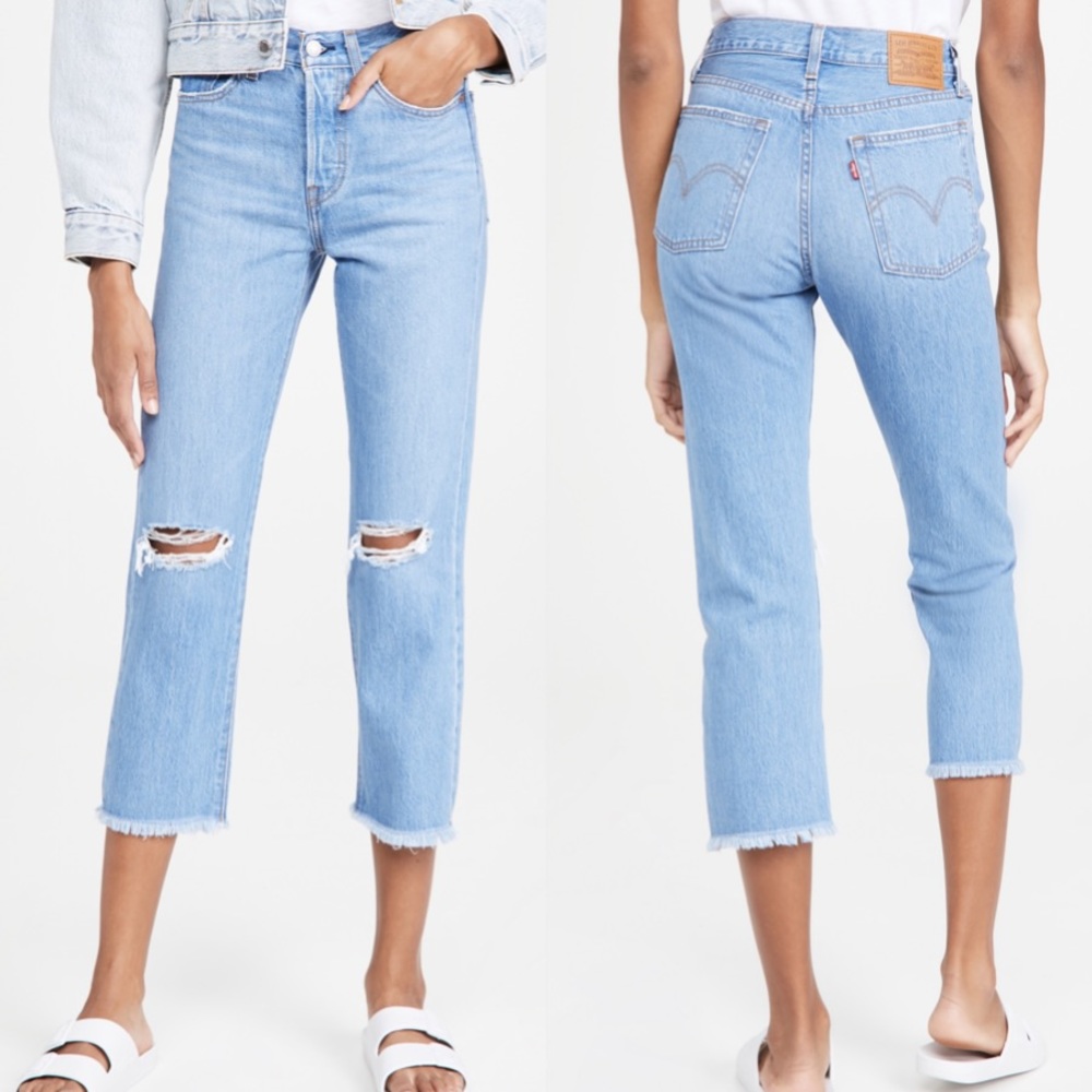 Levi's Wedgie Straight Jeans 31 light wash high waist distressed denim like new